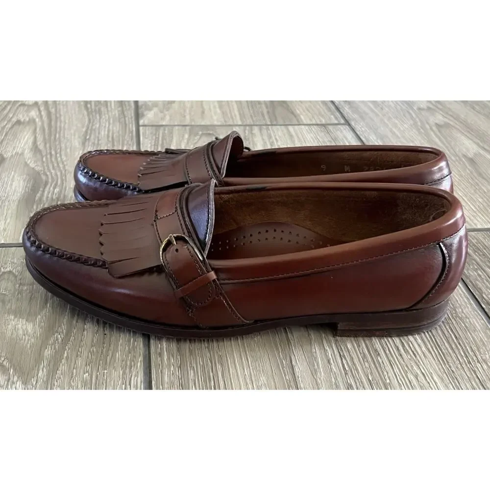 Vintage Hunt Club Mens 9 M All Leather Brown Penny Loafers Buckle Kiltie
